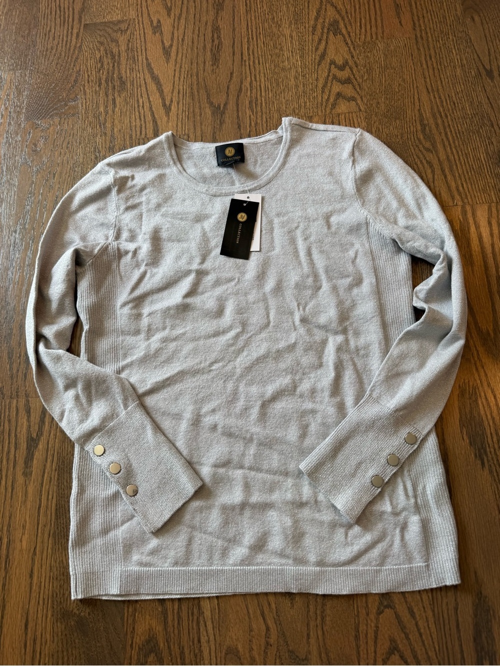 NWT Light Gray sparkle Knit Sweater with Button Cuff Detail size small